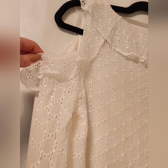 Club Monaco Blouse Women's Sz S Ivory White lace off shoulder sleeve shirt top - Picture 7 of 9